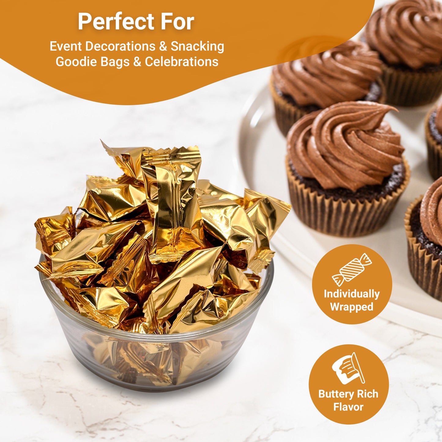 Gold Buttermints (Approx. 120 Count) - Butter Mints Individually Wrapped - Wedding Mints