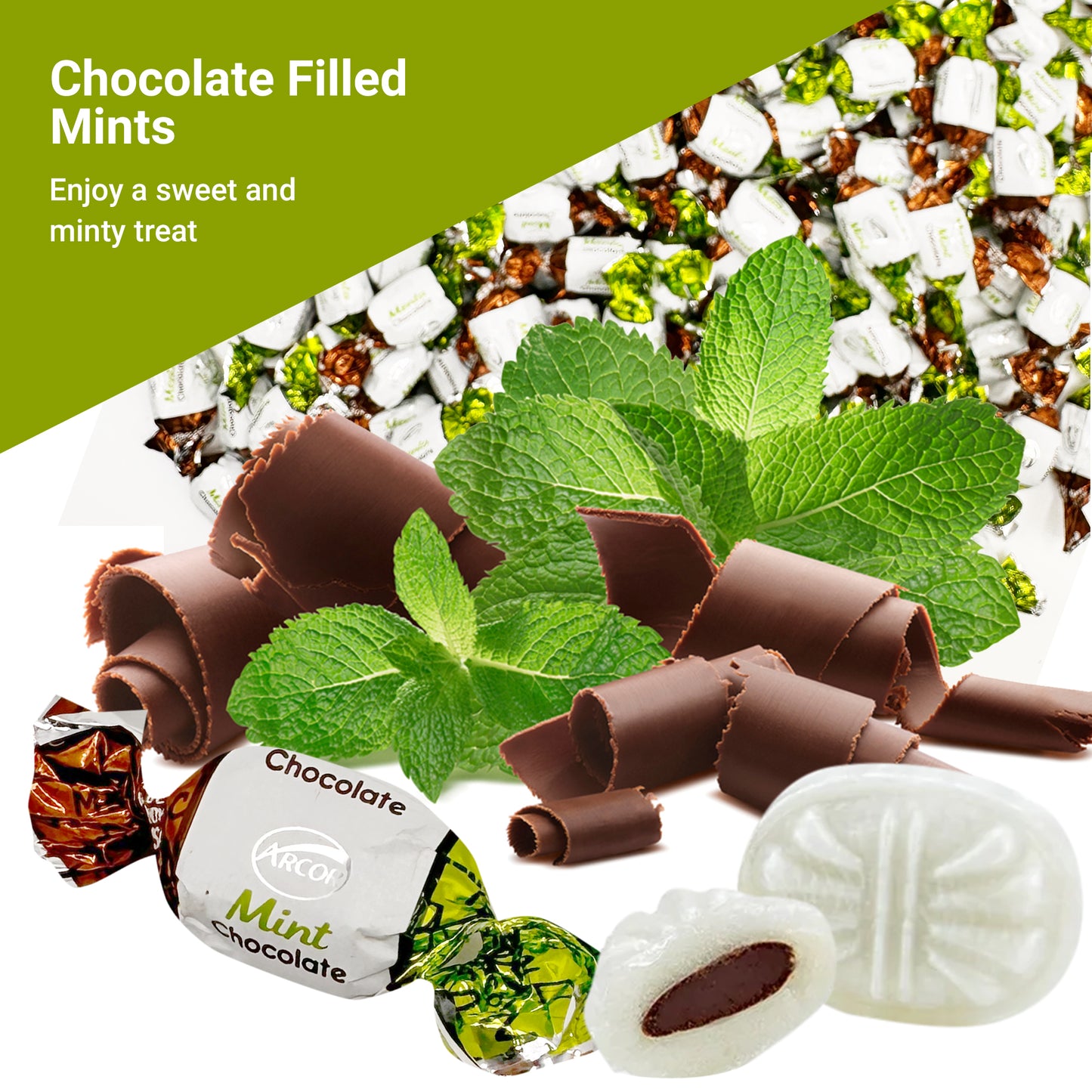 Chocolate Filled Candy - 1 Pound Bulk Bag - Arcor Chocolate Mints Hard Candy, Approx 80 Pieces, Naturally Flavored Treats
