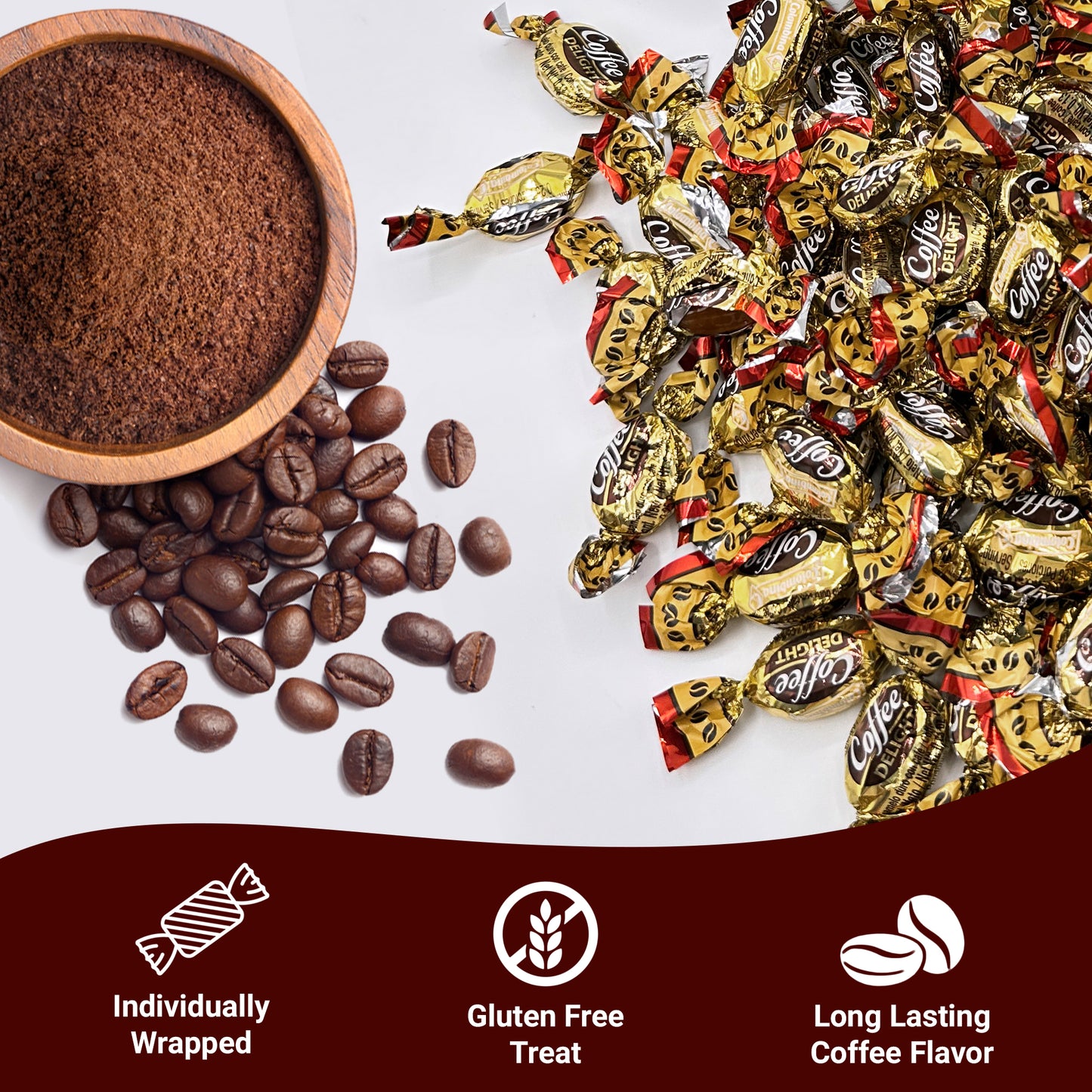 Coffee Delight - 1 Pound Bulk Bag - Coffee Candy Individually Wrapped - Hard Candy, Gluten Free Treat, Made With Real Beans