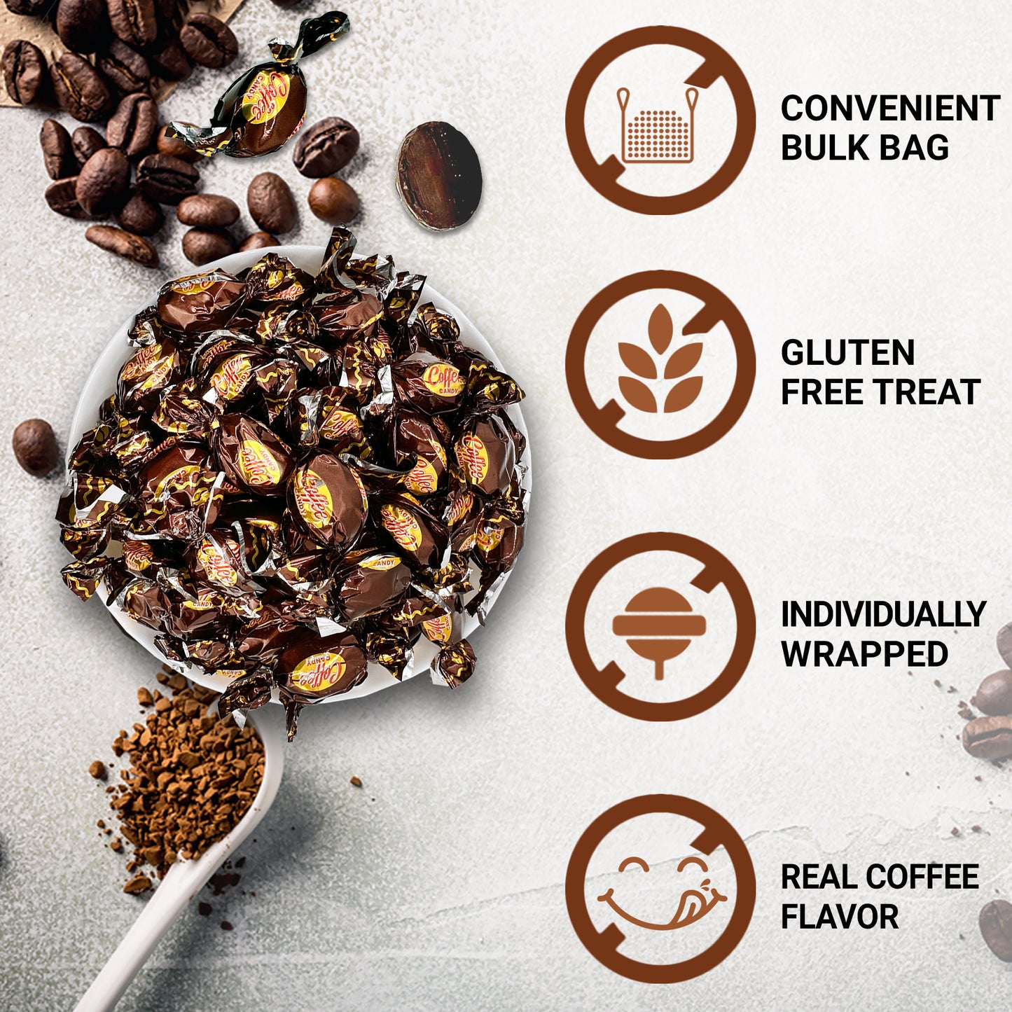 Coffee Candy - 1 LB Coffee Candy Individually Wrapped, Coffee Hard Candy In Bulk For Real Coffee Lovers