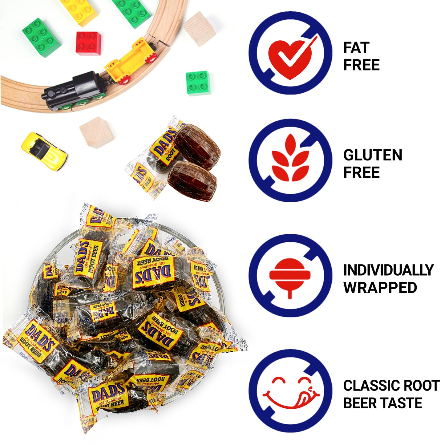 Dad's Root Beer Barrels - Rootbeer Barrels Hard Candy - 2 Pounds Bulk Bag (Approximately 100 count) - Old Fashioned Candies - Individually Wrapped Dad's Root Beer Barrels