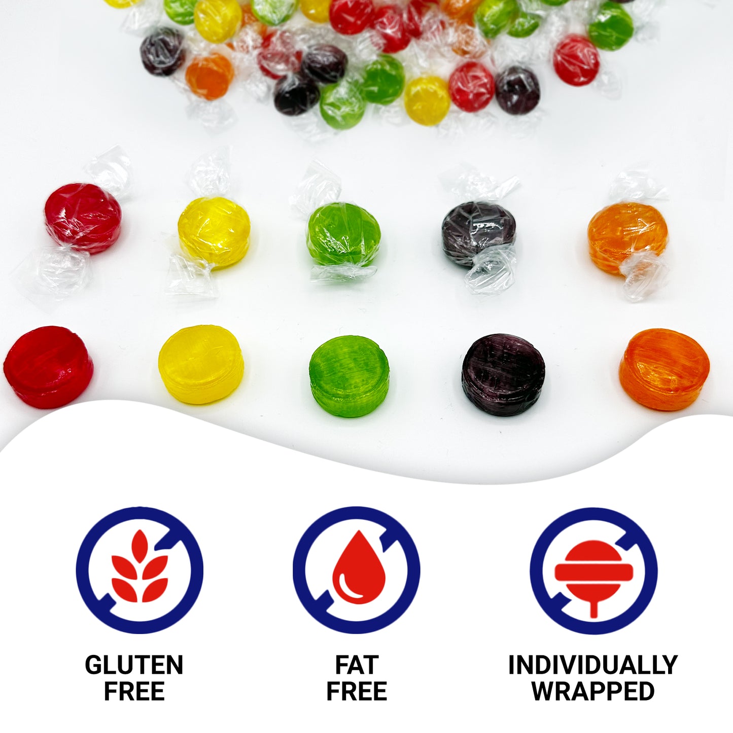 Assorted Fruit Buttons Hard Candy - 1 Pound Bulk Bag - Individually Wrapped Fruit Candies