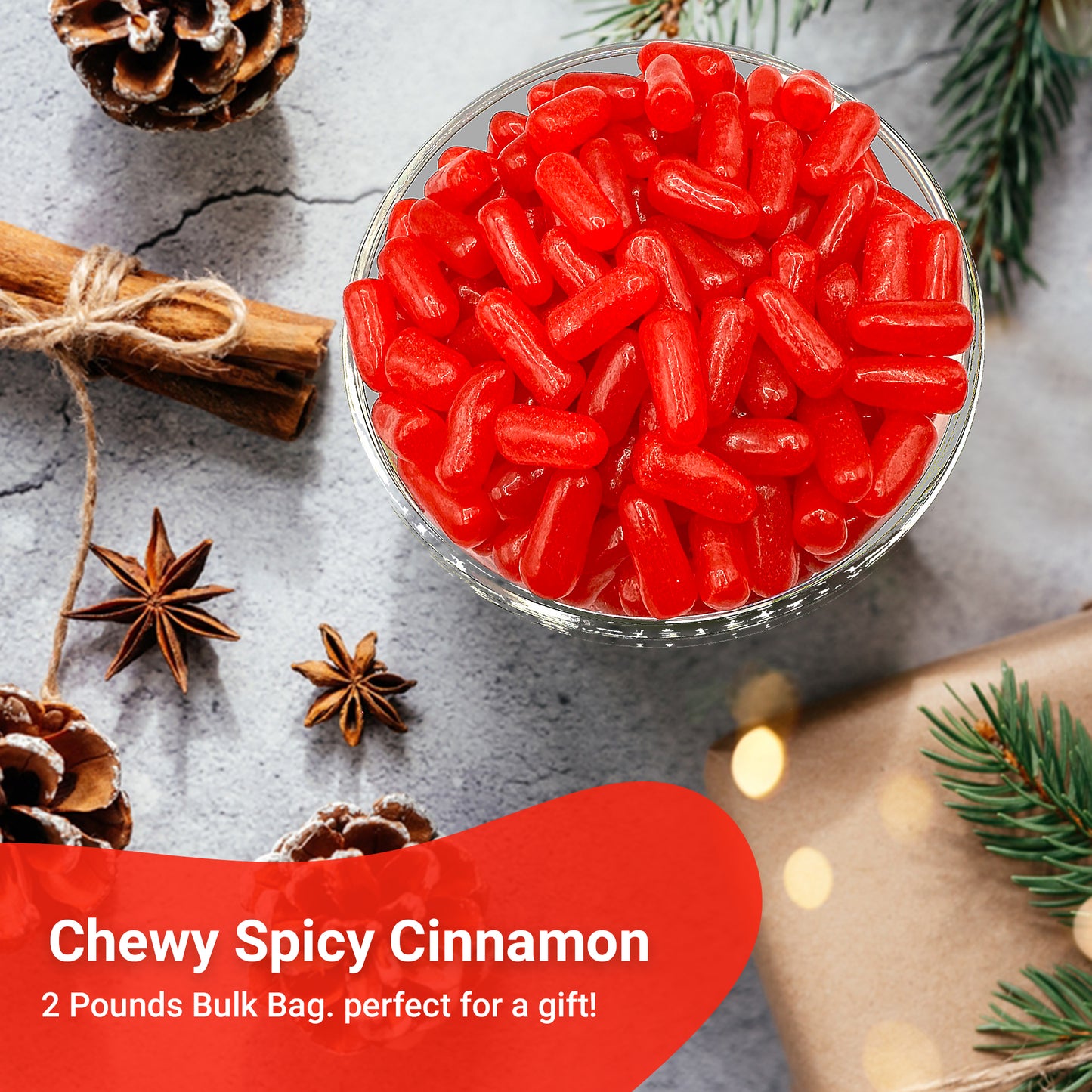 Hot Tamales Fierce Cinnamon Candy - 2 Pound Bulk Bag Spicy Hot Tamales, Chewy Cinnamon Candy, Gluten and Fat Free Red Candies