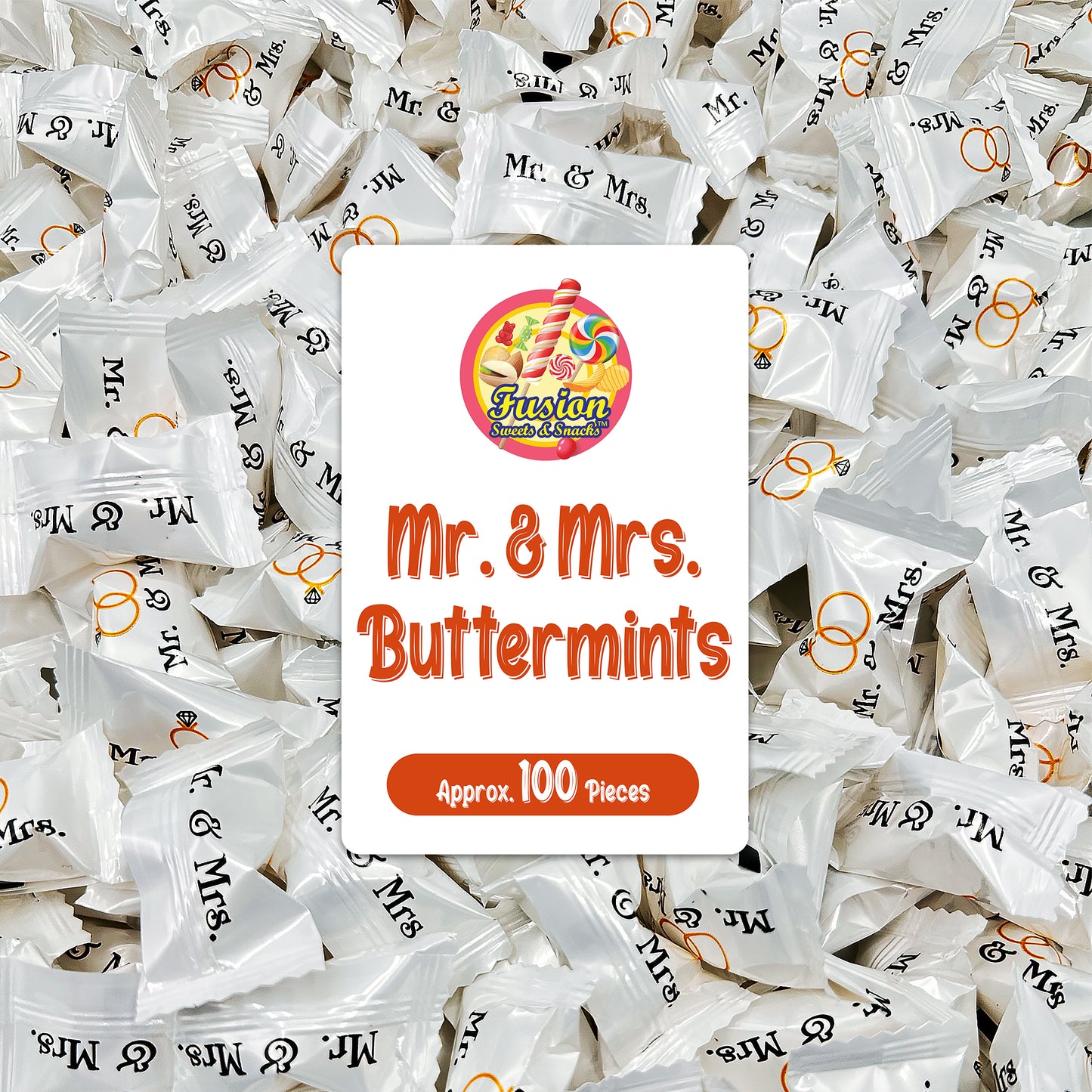 Mr. & Mrs. Buttermints - 100 Count - Butter Mints Individually Wrapped - Wedding & Bridal Shower Mints