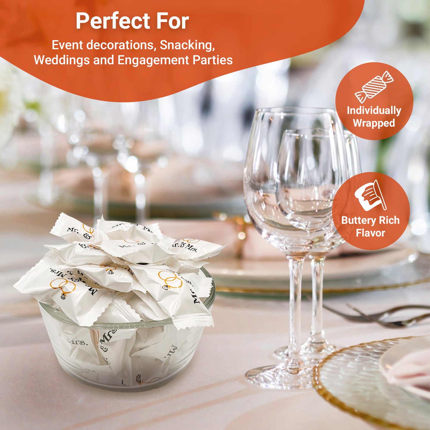 Mr. & Mrs. Buttermints - 100 Count - Butter Mints Individually Wrapped - Wedding & Bridal Shower Mints