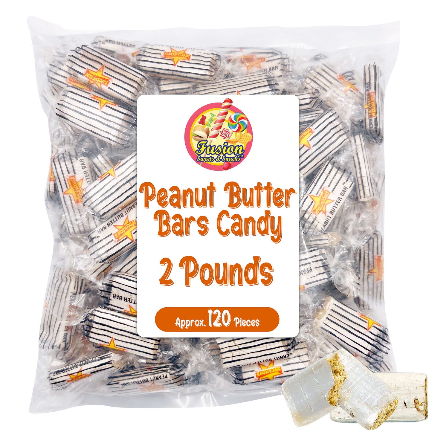 Peanut Butter Bars Candy - 2 Pounds (Approx 120 Pieces), Peanut Butter Candy Bars In Bulk Bag, Individually Wrapped Old Fashioned Treats