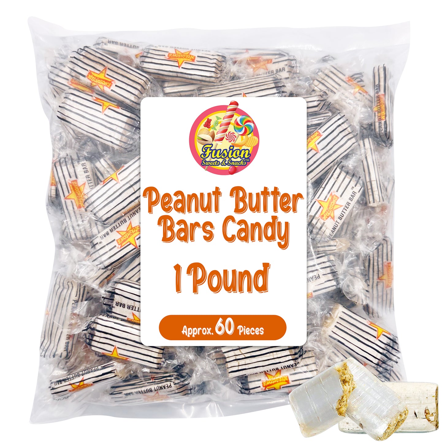 Peanut Butter Bars Candy - 1 Pound (Approx 60 Pieces), Peanut Butter Candy Bars In Bulk Bag, Individually Wrapped Old Fashioned Treats