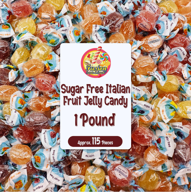 Sugar Free Bonelle Italian Fruit Jelly Candy - 1 Pound (Approx. 115 Pieces) - Sugar Free Candy Individually Wrapped - Perfect For Snacks, Movie Theatre, Gift Baskets, And More