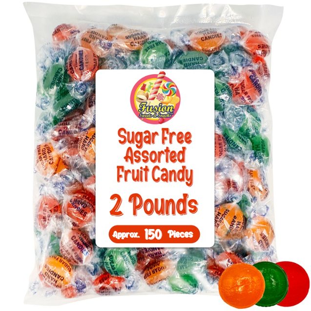Sugar Free Assorted Fruit Flavor Hard Candy – 2 lb Bulk Bag (Approx 150 Count) - Cherry, Lime, Orange Individually Wrapped, Keto & Diabetic Friendly Low‑Calorie Sugar Free Hard Candy