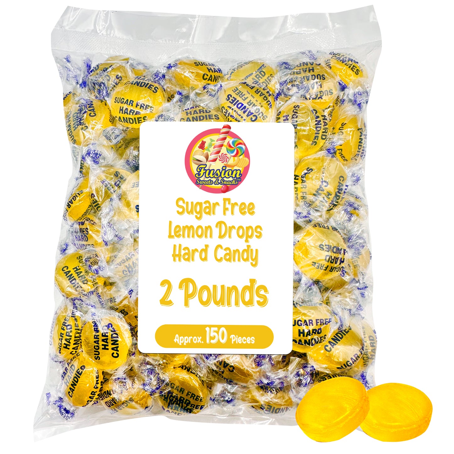 Sugar Free Lemon Drops - Arcor 2lb Bulk Bag of Sugar Free Hard Candy - Delicious Sugar Free Lemon Drops Hard Candy Individually Wrapped for Freshness - Keto and Diabetic Friendly