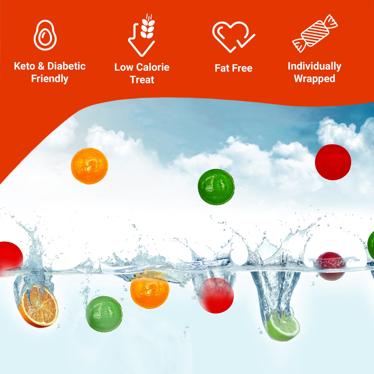 Sugar Free Assorted Fruit Flavor Hard Candy – 2 lb Bulk Bag (Approx 150 Count) - Cherry, Lime, Orange Individually Wrapped, Keto & Diabetic Friendly Low‑Calorie Sugar Free Hard Candy