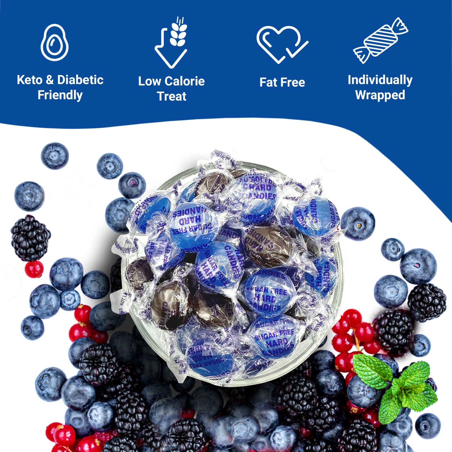 Sugar Free Mixed Berry Hard Candy – 1 lb Bulk Bag, Individually Wrapped Keto & Diabetic‑Friendly Low‑Carb Zero Sugar Gourmet Flavored Discs