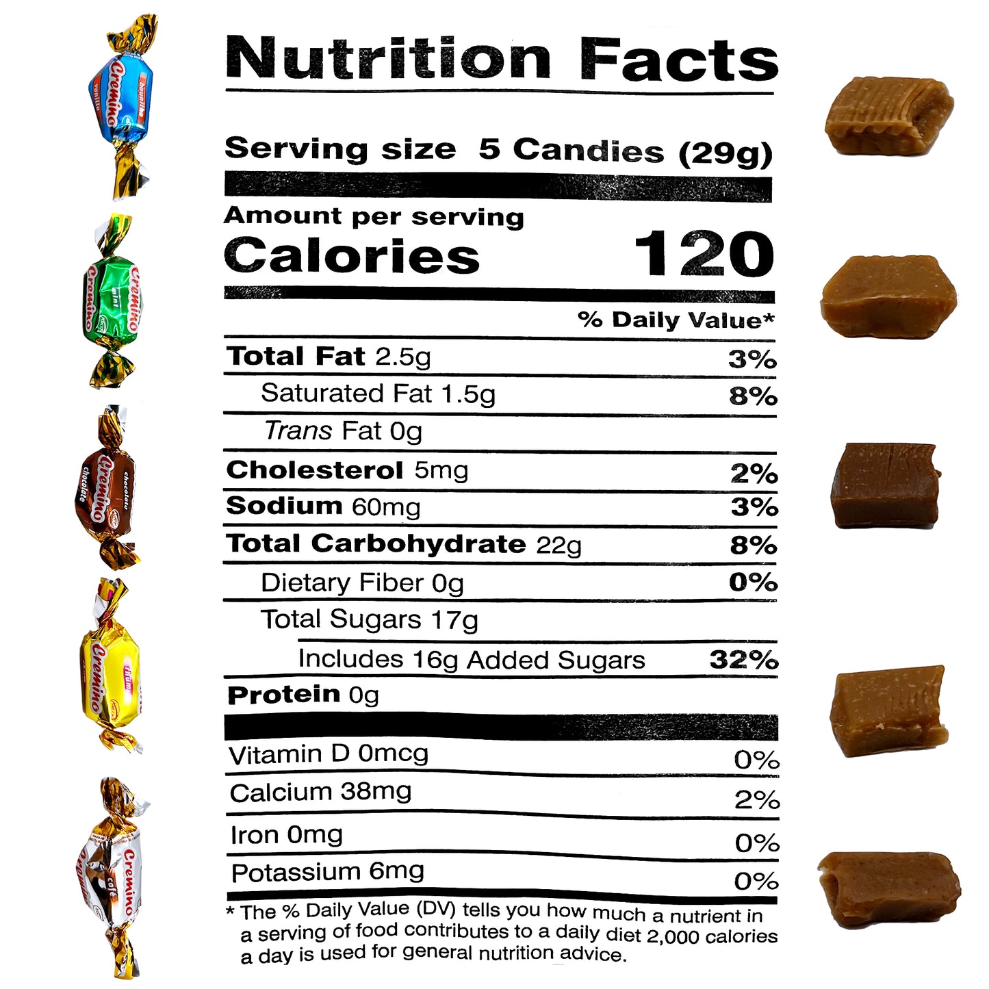 Toffee Candy Assorted - 1 Pound Bulk Chews, Toffee Candy Individually Wrapped - Five Delicious Flavors Vanilla, Chocolate, Coffee, Rum and Mint - Approx 75 Pieces