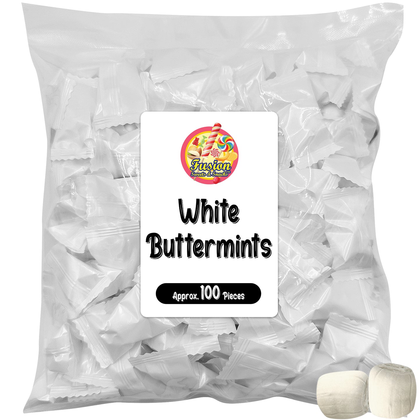 White Buttermints - 100 Count - Butter Mints Individually Wrapped - Wedding Mints