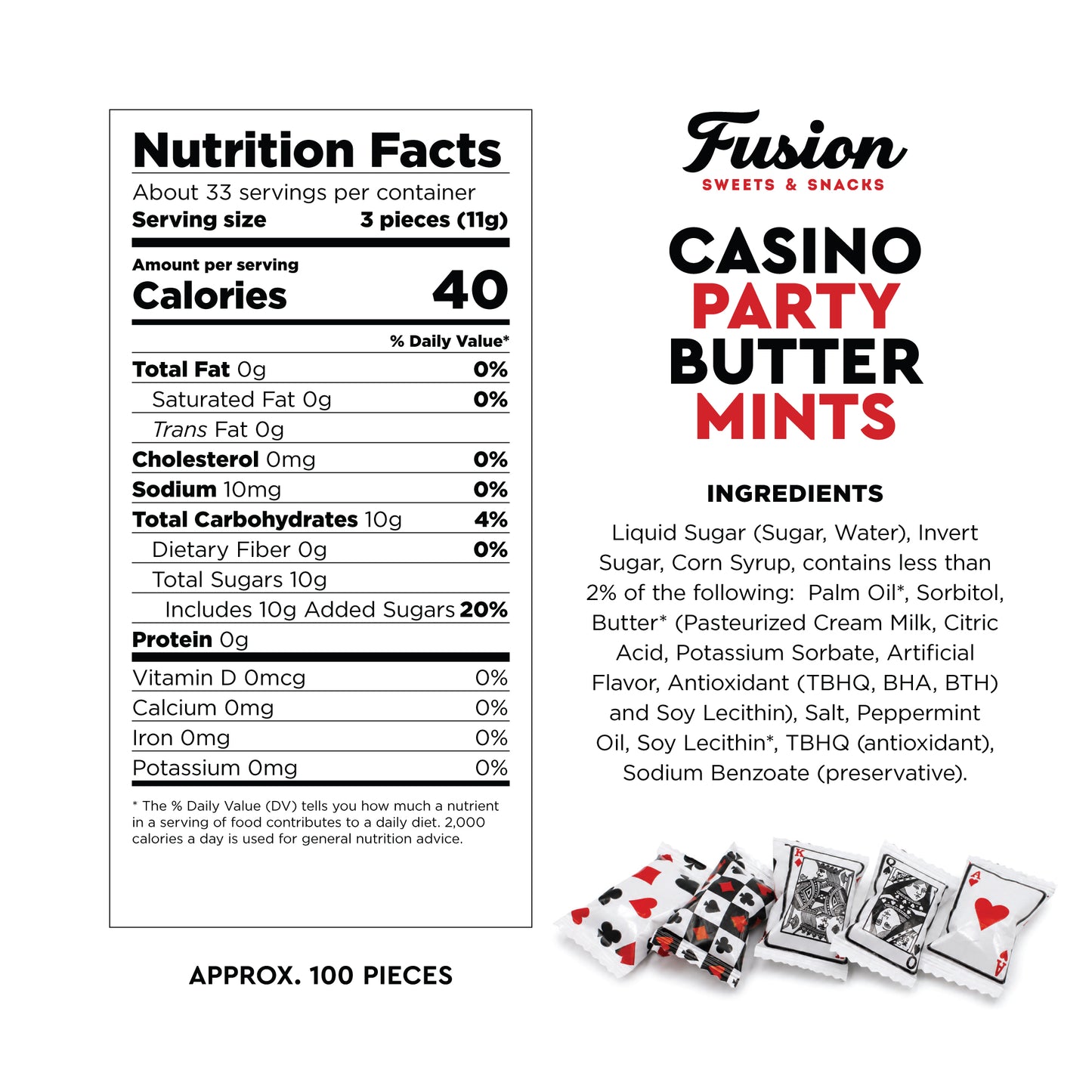 Casino Party Favors Buttermints Candy, 100 Pieces Individually Wrapped – Angel Mints, Vegas Party Favors, Dinner Mints Butter, Casino Candy | Kosher Certified, Card Game Buttermints