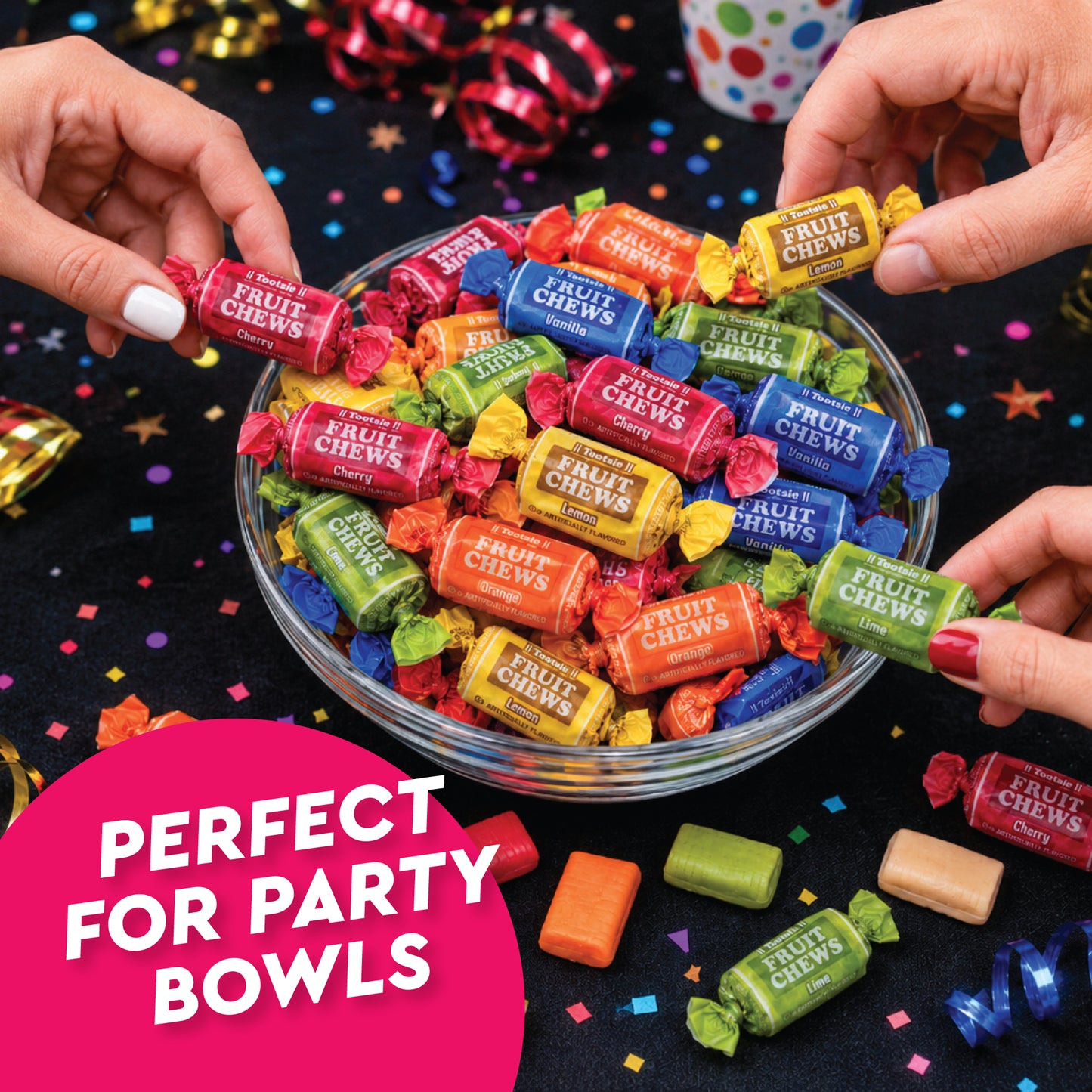 Tootsie Fruit Chews Candy - 1 Pound Bulk Bag, Fruit Chews Rolls, 5 Assorted Flavors, Soft & Fruity Taffy Candy, Individually Wrapped Gluten Free Treats