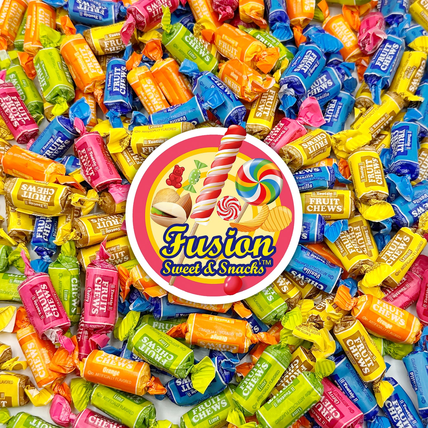 Fruit Chews Candy - 2 Pounds Bulk Bag, Fruit Chews Rolls, 5 Assorted Flavors, Soft & Fruity Taffy Candy, Individually Wrapped Gluten Free Treats