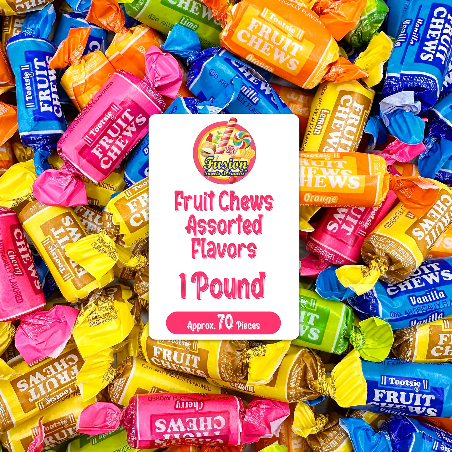 Tootsie Fruit Chews Candy - 1 Pound Bulk Bag, Fruit Chews Rolls, 5 Assorted Flavors, Soft & Fruity Taffy Candy, Individually Wrapped Gluten Free Treats