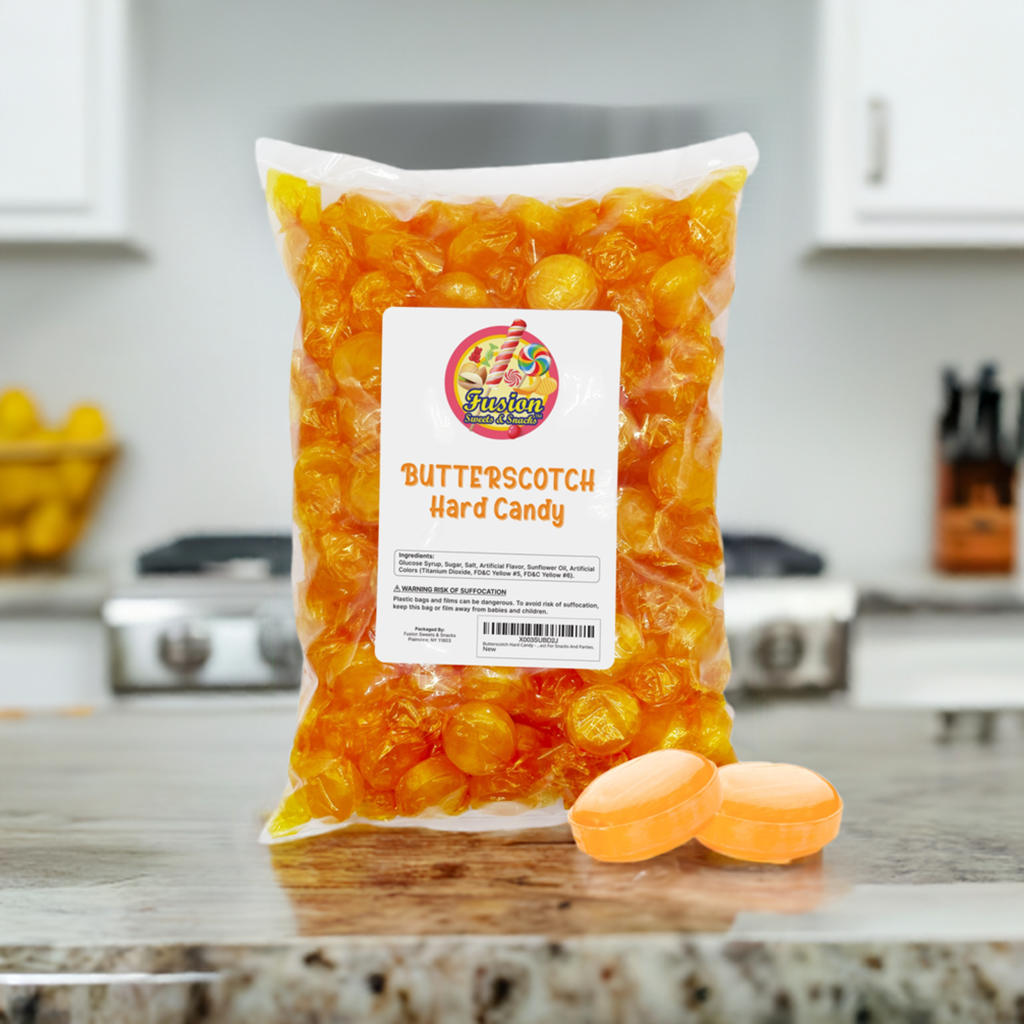 Butterscotch Hard Candy - 2LB Bag of Individually Wrapped Butter Scotch Bulk Candy, Yellow Butterscotch Discs Are Perfect For Snacks And Parties.