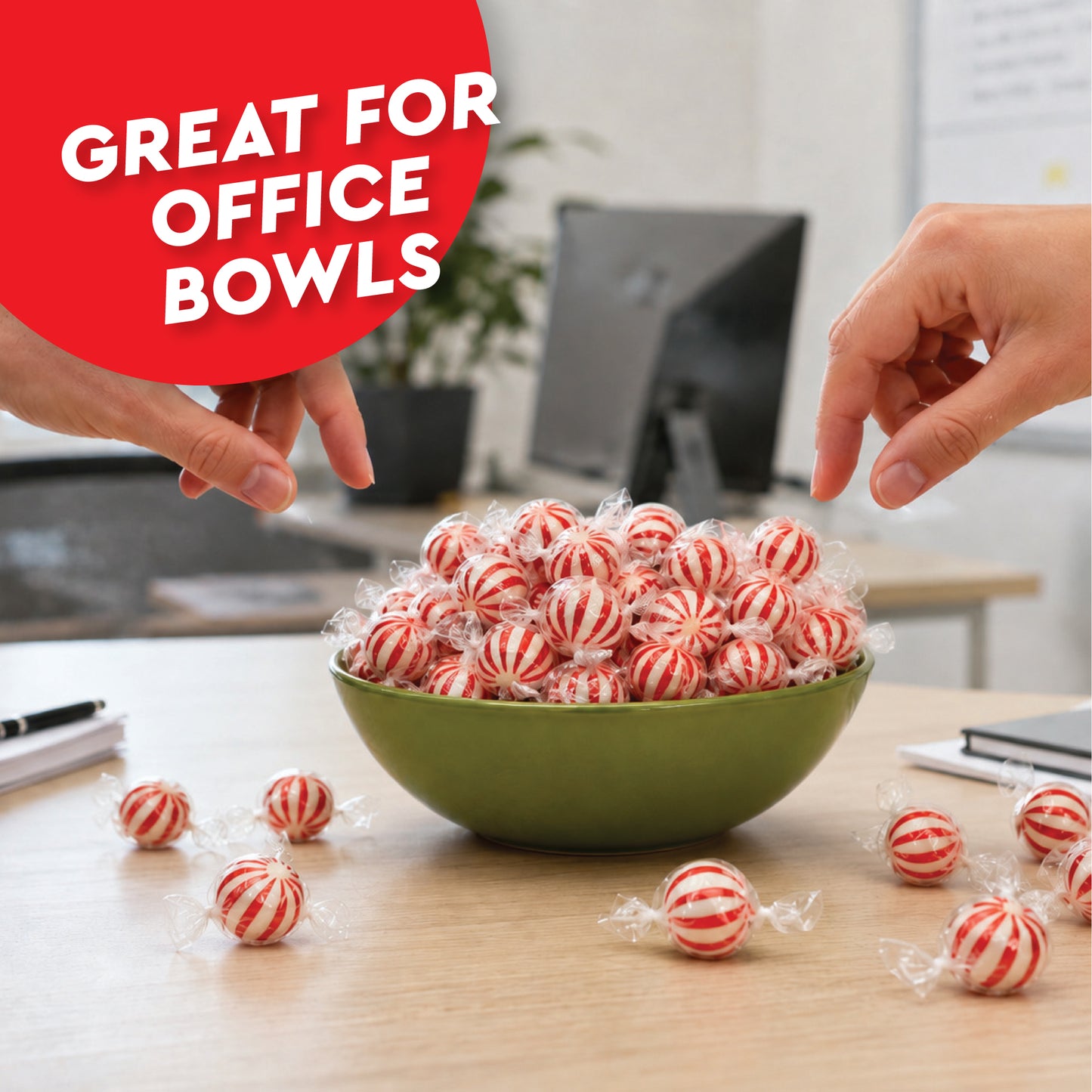 Jumbo Peppermint Balls Hard Candy - Individually Wrapped - 2 Pounds - Peppermints Bulk - Old Fashioned Hard Peppermint Candy Individually Wrapped For Holidays & More