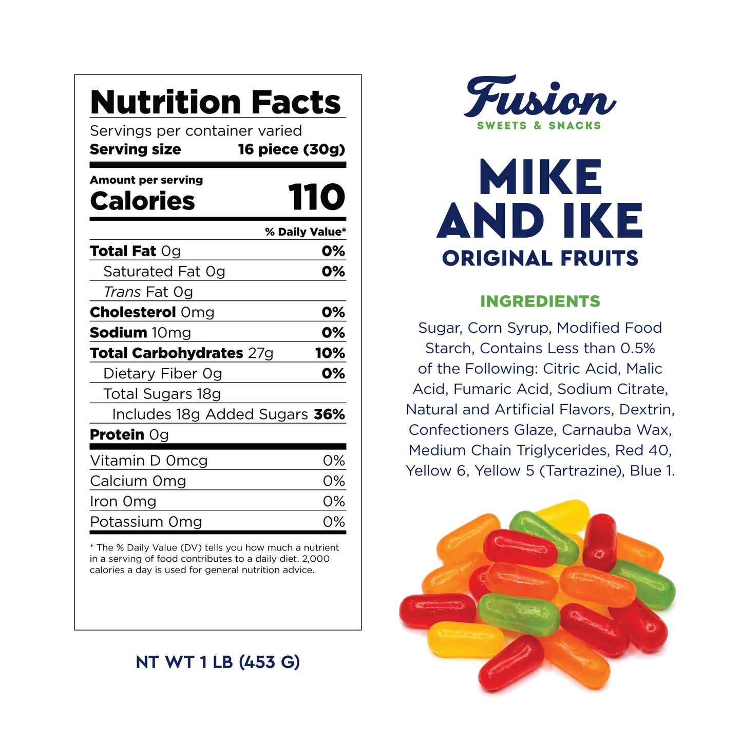 Mike and Ike Candy Bulk - 1 Pound Bag (16 Ounces) - Original Fruit Flavored Variety, Vending Machine Candy - Chewy Mike and Ikes Candies - Fat Free Movie Theater Candy