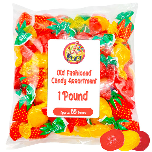 Old Fashioned Hard Candy Assortment - Butterscotch, Strawberry Filled Bon Bons, Cinnamon Discs - 1 Pound Bulk Hard Candy Individually Wrapped - Assorted Hard Candy (Approx 85 Pieces)