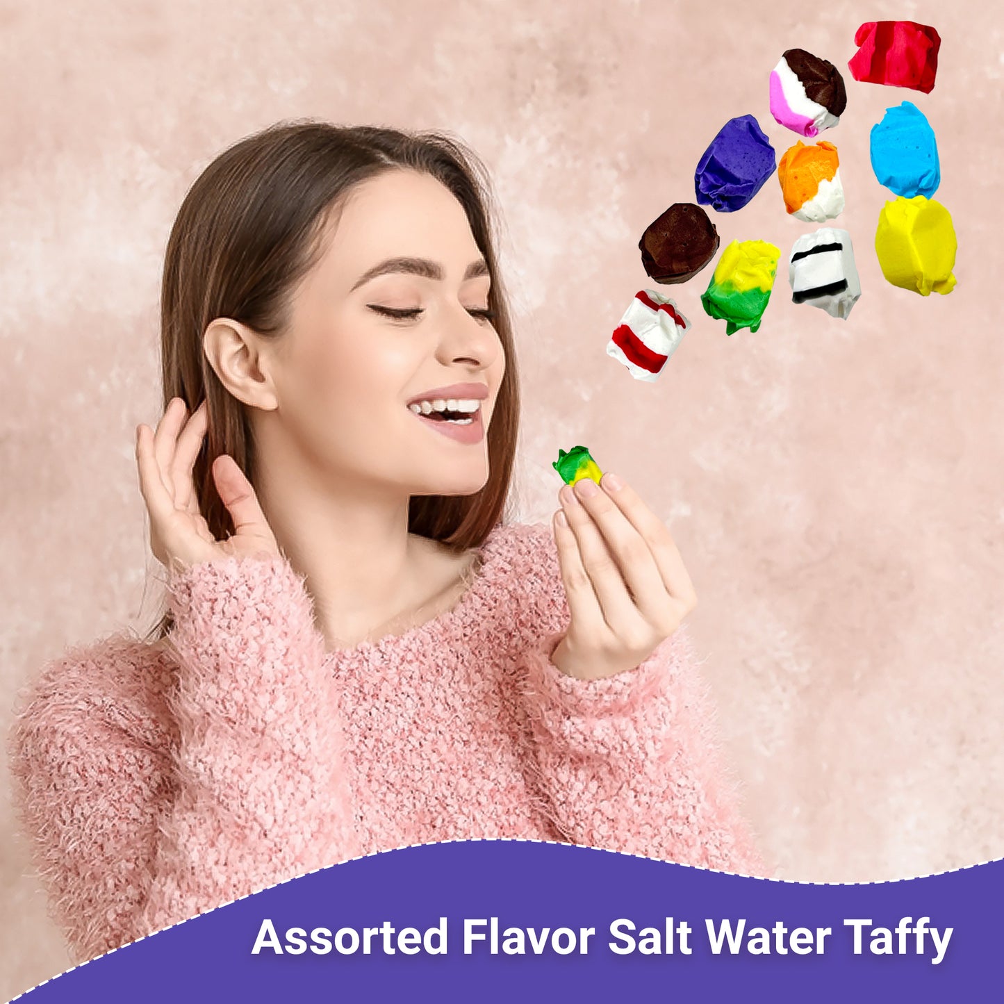 Assorted Salt Water Taffy Individually Wrapped - 2 Pound Bag - Saltwater Taffy Bulk Candy Individually Wrapped - Old Fashioned Retro Candy - Party Favor Dessert Snack
