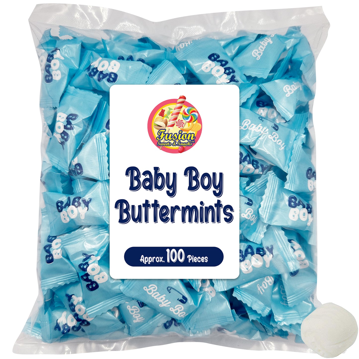 Baby Boy Buttermints - 100 Count - Baby Shower Butter Mints Individually Wrapped - Baby Shower Candy