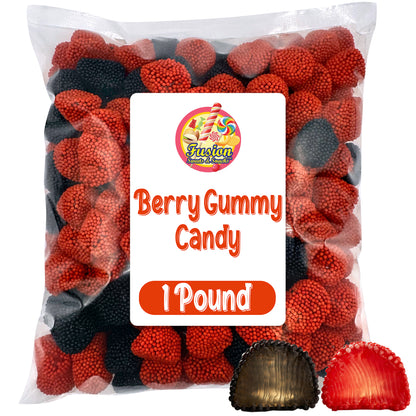 Berries Gummy Candy - 1 Pound Bulk Bag, Crunchy Red And Black Candy - Raspberry And Blackberry Berry Gummies