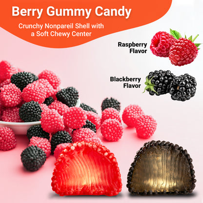 Berries Gummy Candy - 1 Pound Bulk Bag, Crunchy Red And Black Candy - Raspberry And Blackberry Berry Gummies
