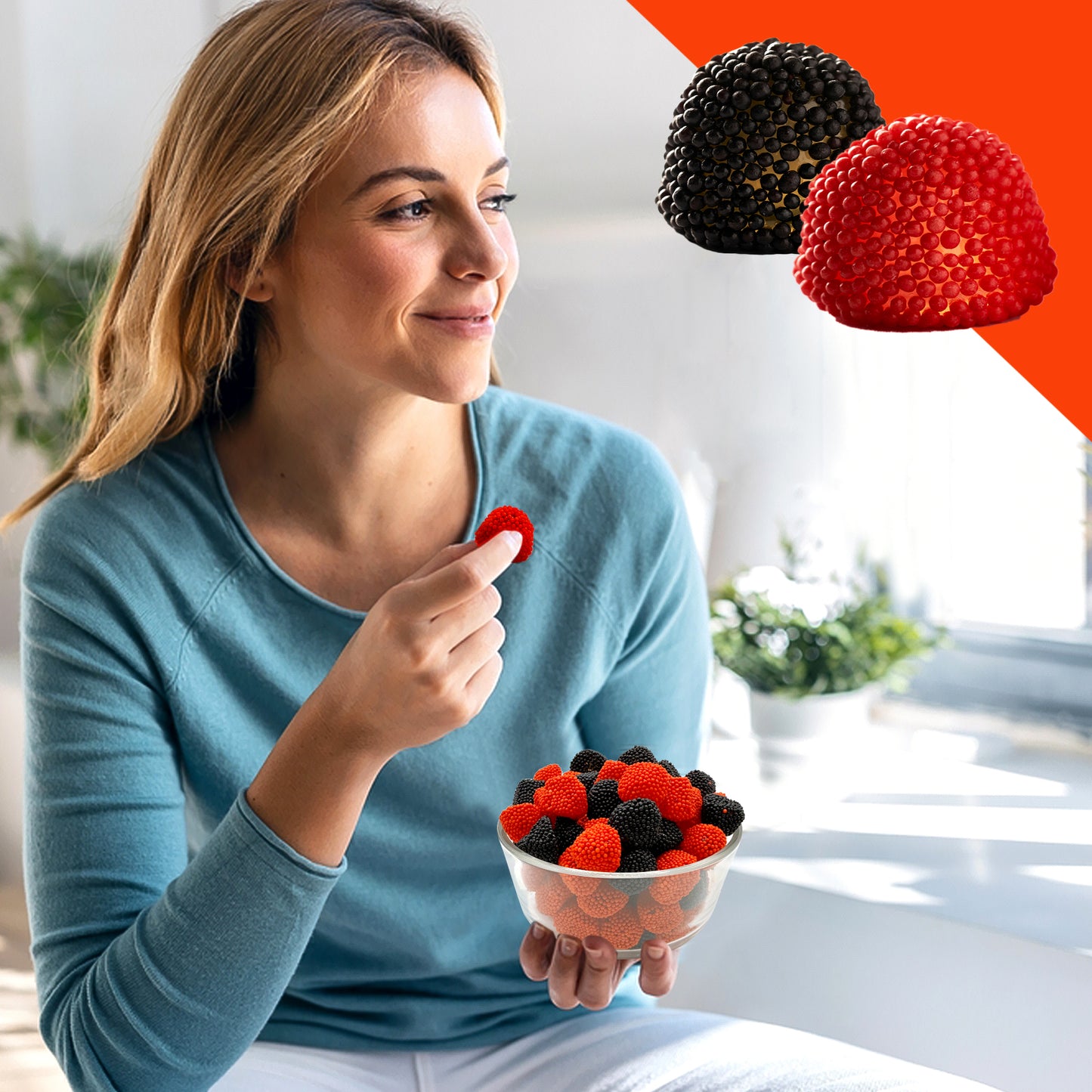 Berries Gummy Candy - 1 Pound Bulk Bag, Crunchy Red And Black Candy - Raspberry And Blackberry Berry Gummies