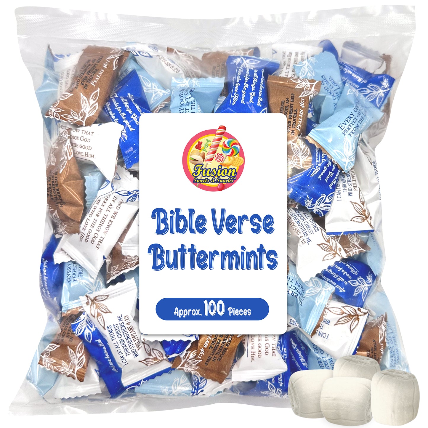 Bible Verse Buttermints 100 Count – Soft Butter Mints Individually Wrapped After Dinner Mint, Christian Scripture Candy, Thank You Party Mints & Hospitality Buttermints Bulk