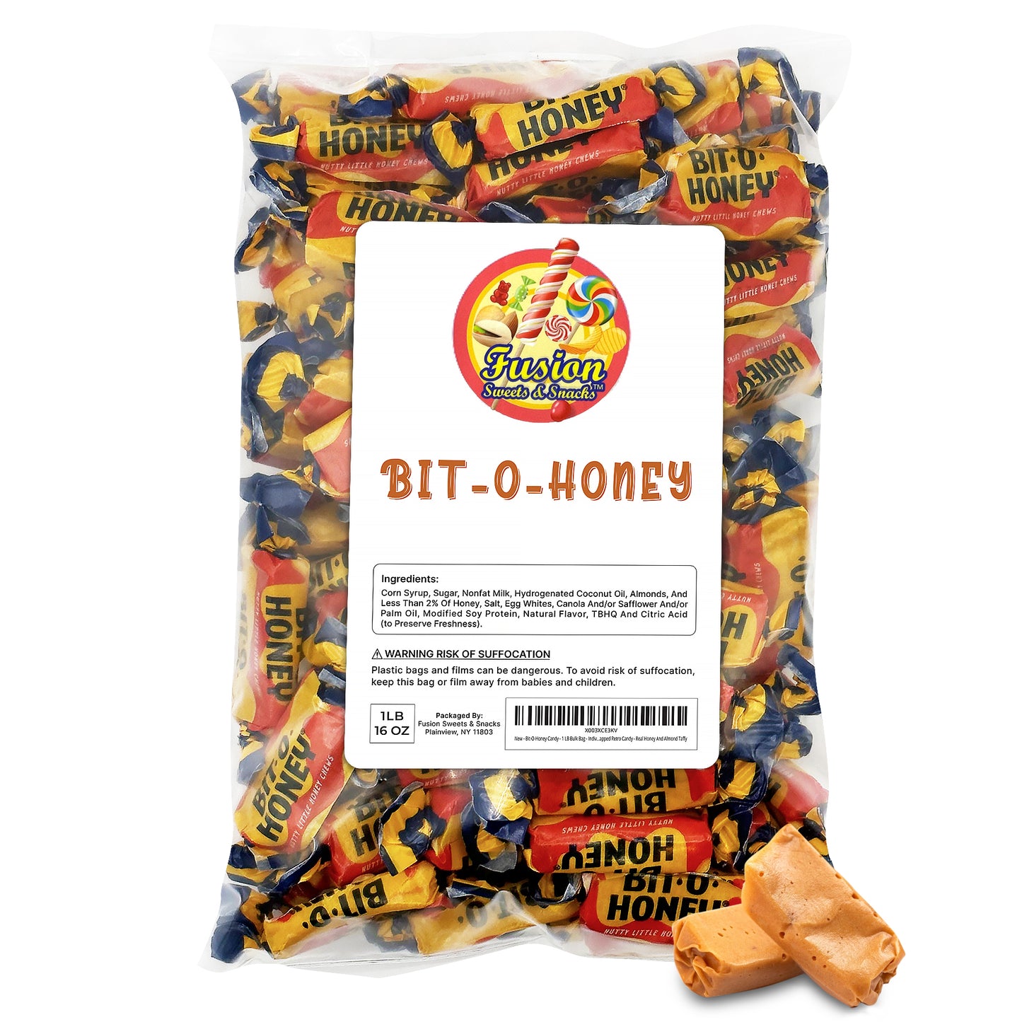 Bit-O-Honey Candy - 3 LB Bulk Bag - Individually Wrapped Retro Candy - Real Honey And Almond Taffy