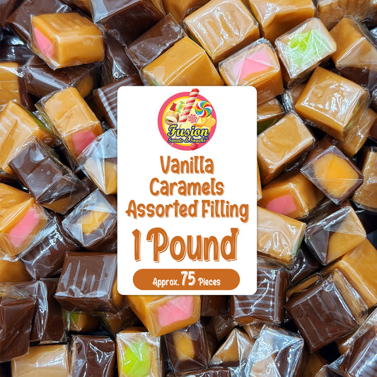Caramel Candy Mix Assorted Filling – 1 Pound, Individually Wrapped Soft Sweets with Filled Centers – Chewy Caramels, Flavored Caramels – Perfect For Parties, Events, Candy Tables, & More