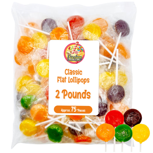 Lollipops Individually Wrapped - 2 Pound (About 75 pcs.) Bulk Suckers for Kids - Classic Lollipops Bulk Flats - Perfect for Dieting And Gluten Free