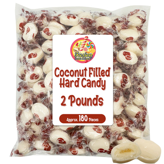 Coconut Hard Candy - 2 Pounds Individually Wrapped Candy, Creamy Filled Coconut Candy, Bulk Bag Old Fashioned Treats