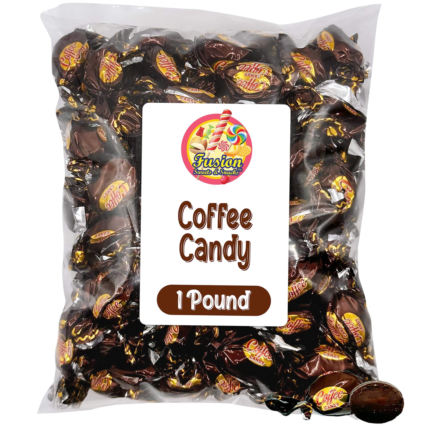 Coffee Candy - 1 LB Coffee Candy Individually Wrapped, Coffee Hard Candy In Bulk For Real Coffee Lovers