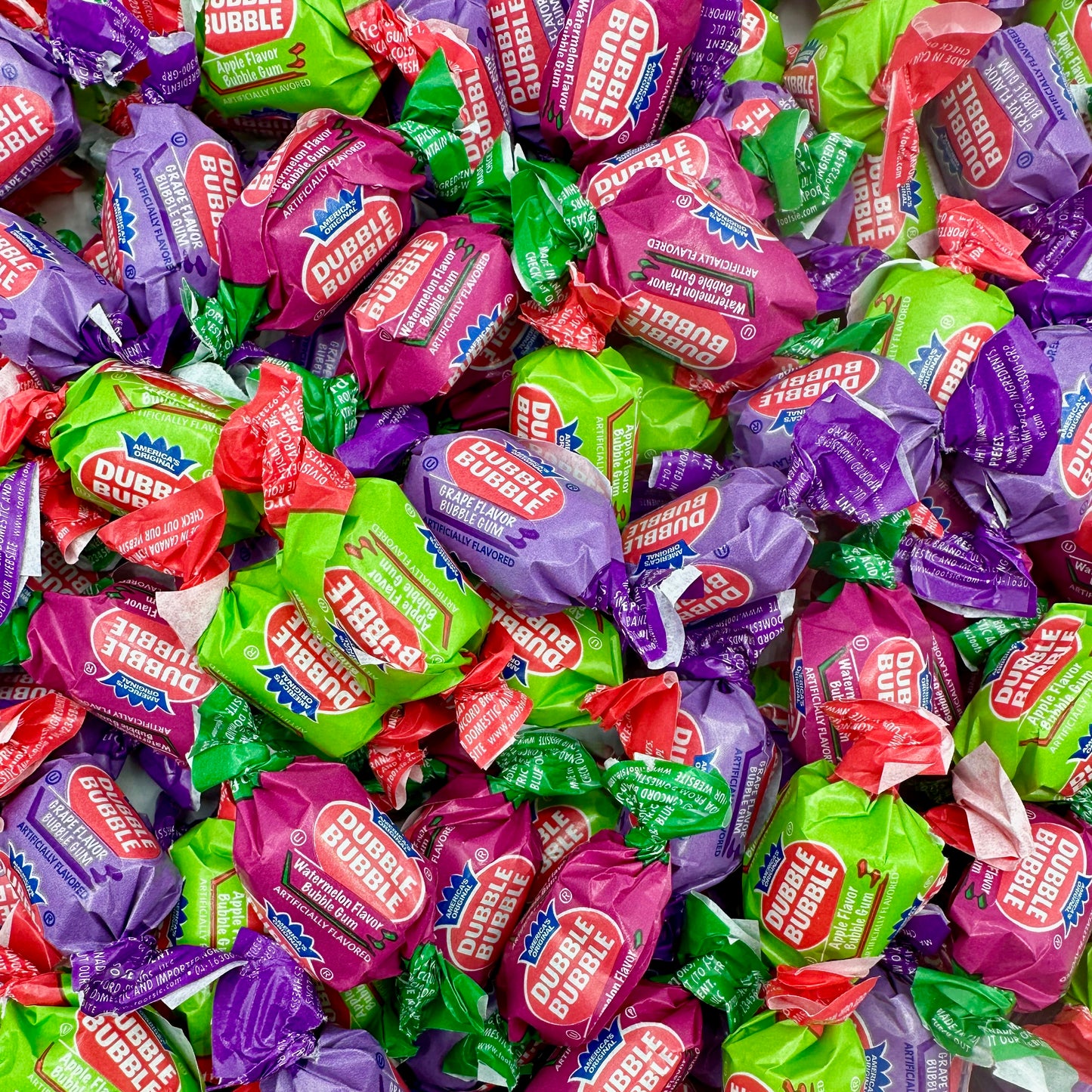 Dubble Bubble Assorted Fruit Flavor Gum - 1 Pound Bulk Bag of 3 Flavor Individually Wrapped Bubble Gum - Grape, Watermelon, Apple - Chewing Bubble Gum