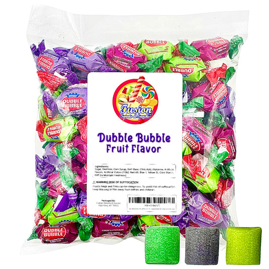 Dubble Bubble Assorted Fruit Flavor Gum - 1 Pound Bulk Bag of 3 Flavor Individually Wrapped Bubble Gum - Grape, Watermelon, Apple - Chewing Bubble Gum