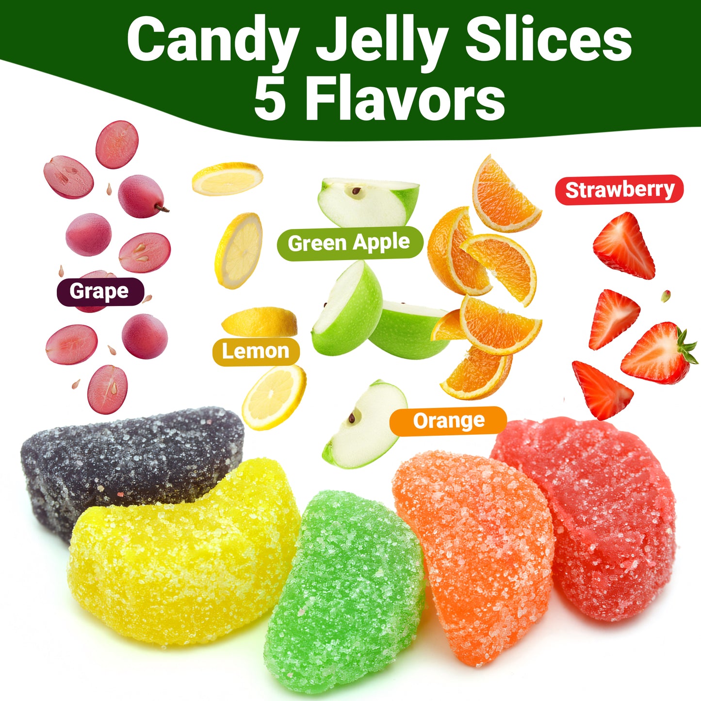 Assorted Fruit Slices Jelly Candy – 2 Pound Bulk Bag Of Old-Fashioned Sugar-Dusted Gum Drops, Orange Slices, Jelly Fruit Mix, Nostalgic Soft Gems for Gifts & Bowls