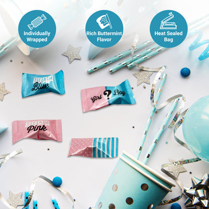 Gender Reveal Buttermints Individually Wrapped, 100 Count | Pink and Blue Candy for Gender Reveal Party Favors & Baby Shower Mints | Sweet After Dinner Treats, Thank You Candy Gifts for Guests
