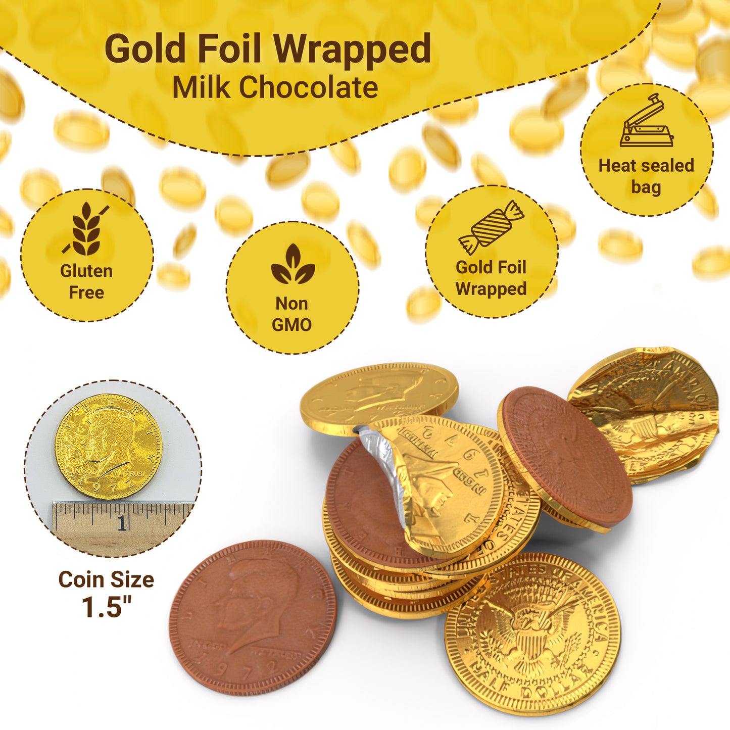 Gold Candy Coins, 100 Count | Gourmet Chocolate Coins for Hanukkah, Pirate Parties, Birthdays & Celebrations | Crafted from Premium Ingredients, Kosher, Non-GMO Certified