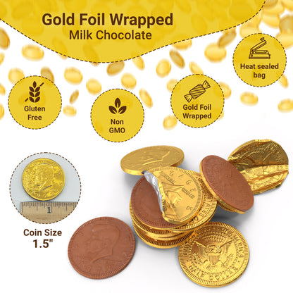 Gold Candy Coins, 25 Count | Smooth Chocolate Coins for Hanukkah & Pirate Party Favors | Premium, Kosher, Non-GMO Ingredients