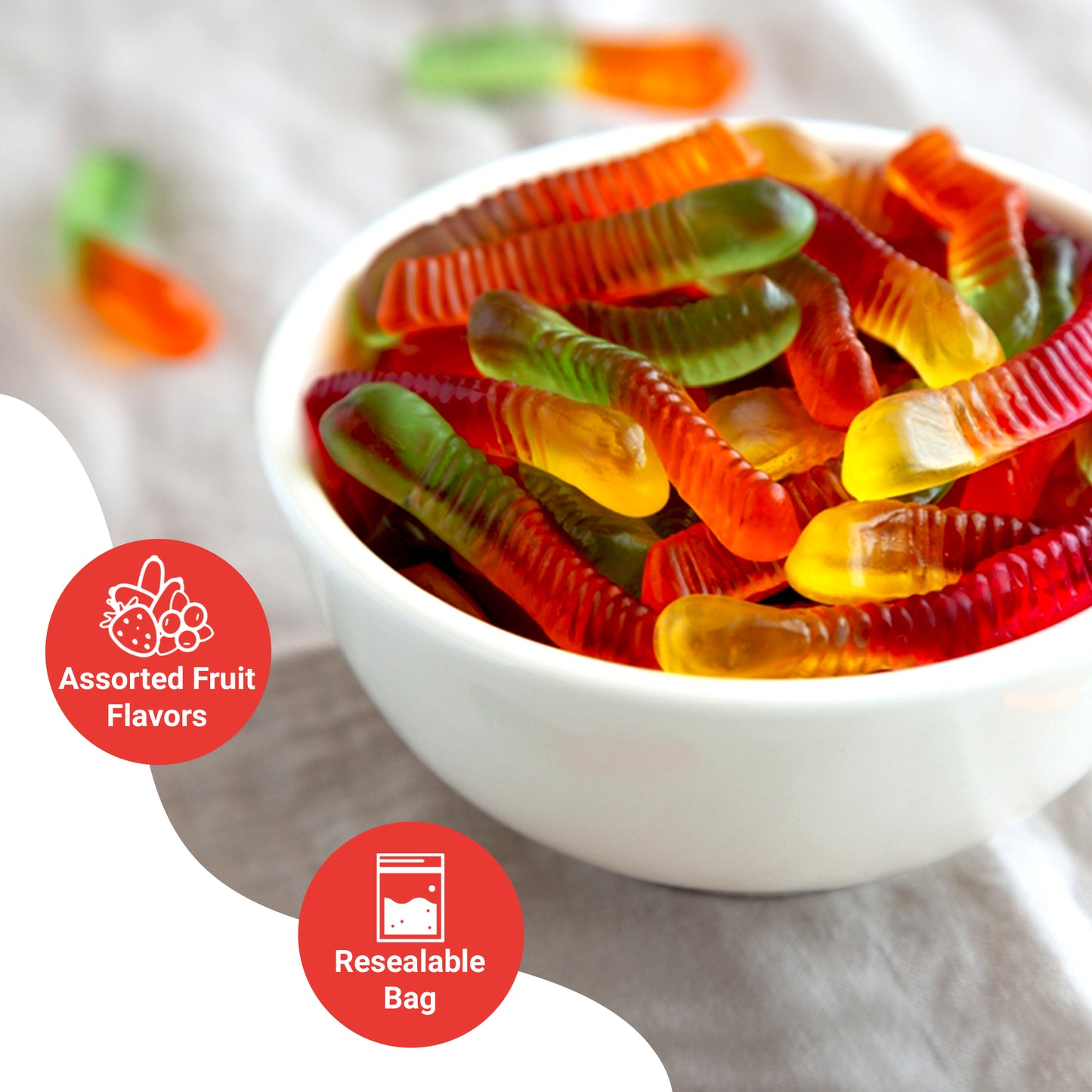 Gummy Worms, 1 Pound Bag, Assorted Fruit Flavors, Made With Real Fruit Juice, Classic Gummy Worms Chewy Candy for Parties, Buffets, Snacking