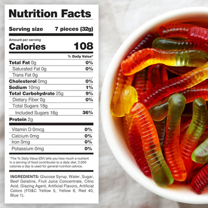 Gummy Worms, 1 Pound Bag, Assorted Fruit Flavors, Made With Real Fruit Juice, Classic Gummy Worms Chewy Candy for Parties, Buffets, Snacking