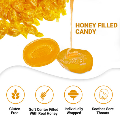 Honey Filled Hard Candy - Individually Wrapped Honey Hard Candy - 1 Pound Bulk Bag - Soft Honey Center