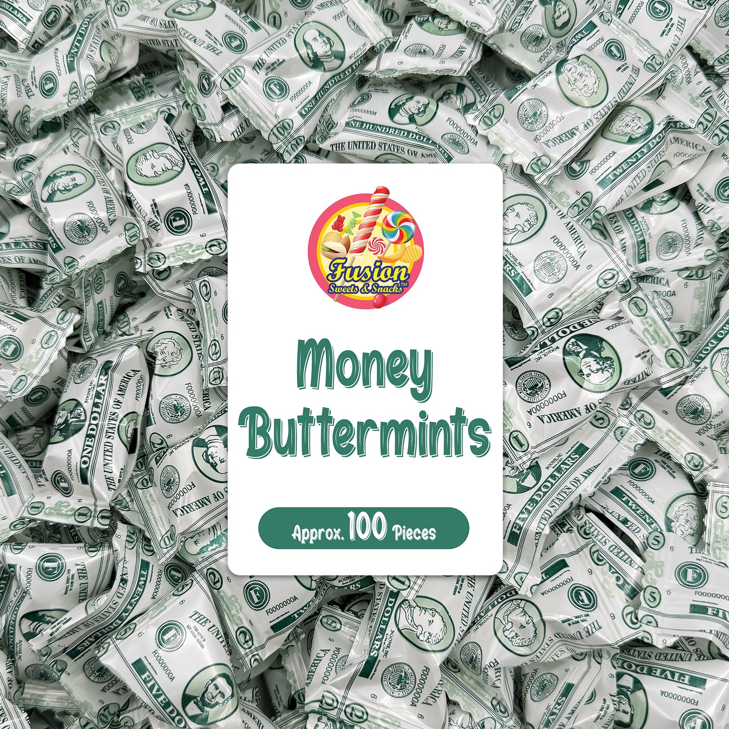 Money Buttermints Individually Wrapped, 100 Pieces | Creamy Mint Candy for Casino Party Favors, Trade Show Giveaways & Money Candy Gifts | Fun Dollar Treats For Events