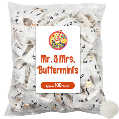 Mr. & Mrs. Buttermints - 100 Count - Butter Mints Individually Wrapped - Wedding & Bridal Shower Mints