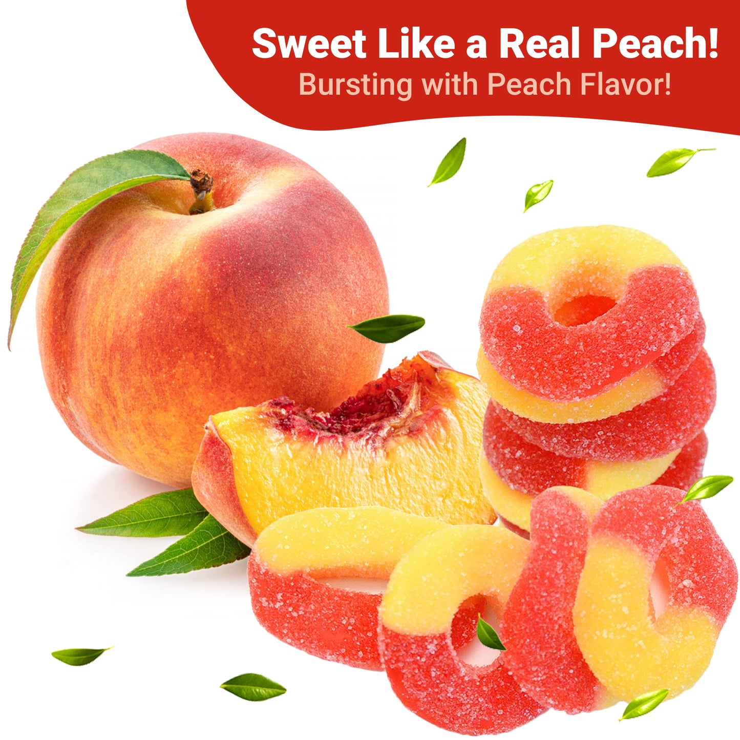 Peach Rings Gummy Candy 1 lb – Soft Chewy Sweet & Sour Gummies Bulk Bag, Juicy Peach Rings Bulk For Snacking, Party Treats & Candy Bowls