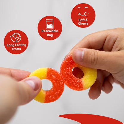 Peach Rings Gummy Candy 1 lb – Soft Chewy Sweet & Sour Gummies Bulk Bag, Juicy Peach Rings Bulk For Snacking, Party Treats & Candy Bowls